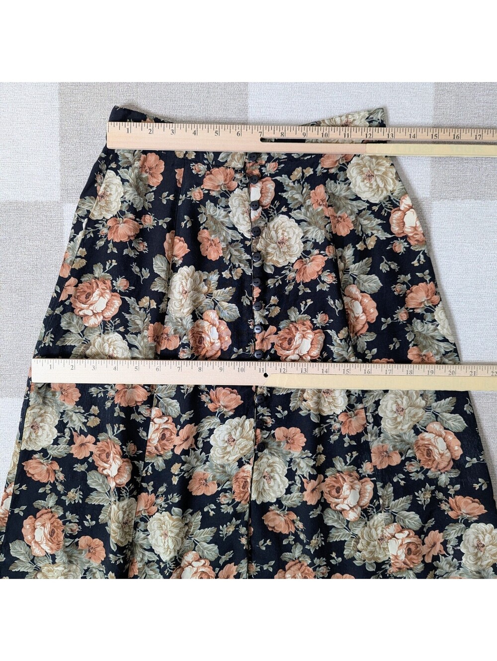 Vintage 90s rose floral button front A-line midi skirt - Picture 5 of 7